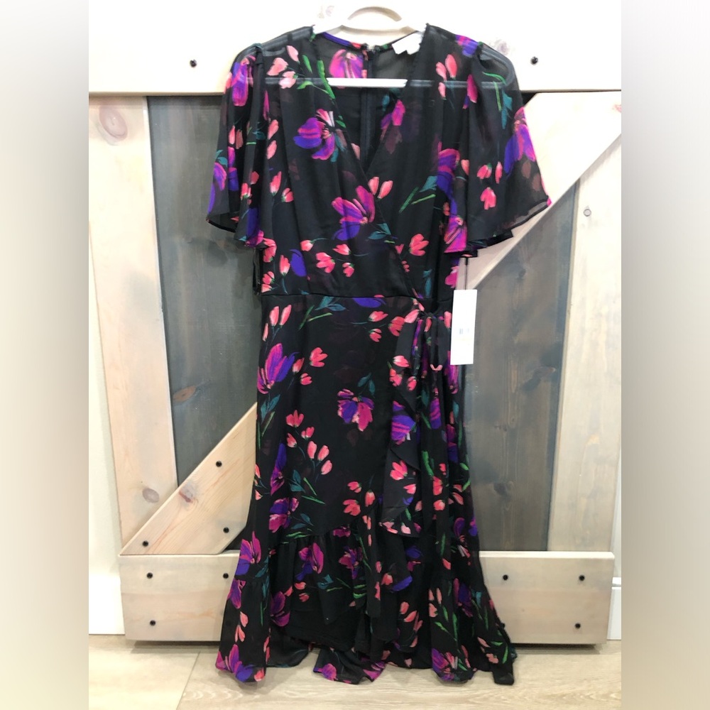 Calvin Klein Floral Black Wrap Dress